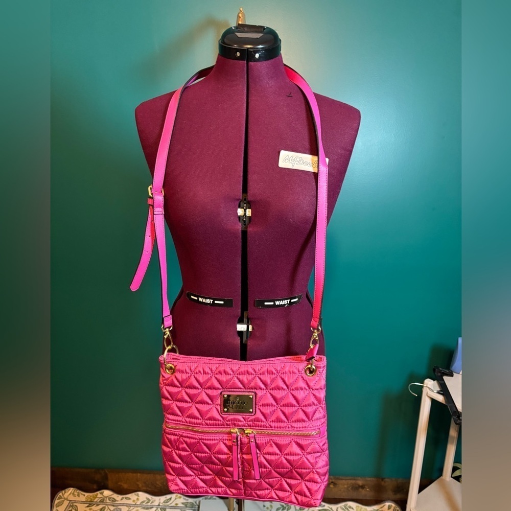 Nicole Miller Vibrant Pink Quilted Crossbody Bag with Adjustable Strap